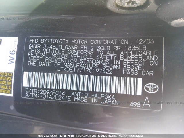 JTKDE177170197422 - 2007 TOYOTA SCION TC 黑色 照片 9