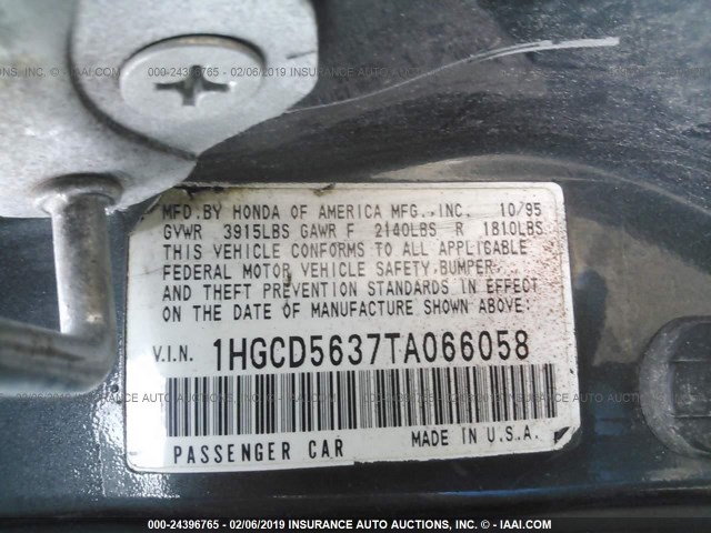 1HGCD5637TA066058 - 1996 HONDA ACCORD LX/EX GRAY photo 9