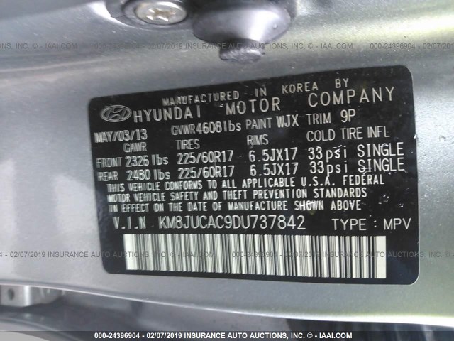 KM8JUCAC9DU737842 - 2013 HYUNDAI TUCSON GLS/LIMITED 灰色 照片 9