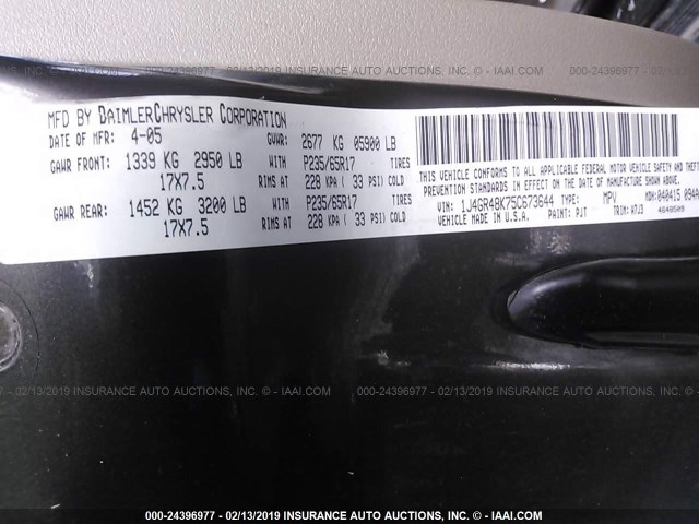 1J4GR48K75C673644 - 2005 JEEP GRAND CHEROKEE LAREDO/COLUMBIA/FREEDOM 灰色 照片 9