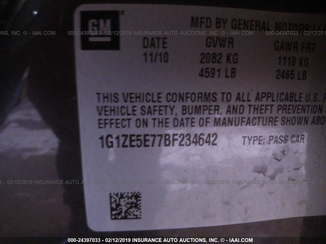 1G1ZE5E77BF234642 - 2011 CHEVROLET MALIBU LTZ GRAY photo 9