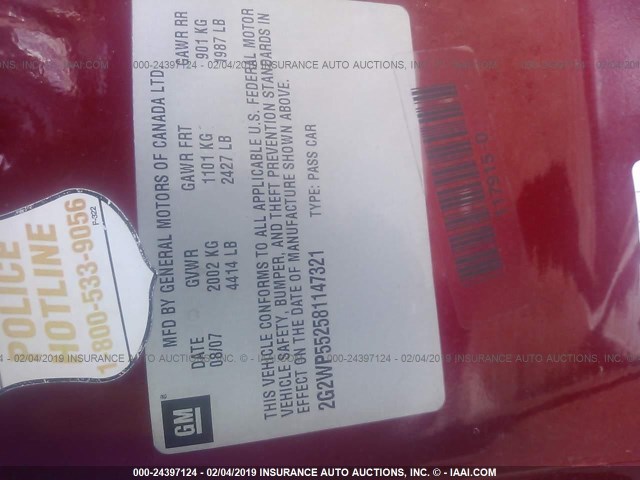 2G2WP552581147321 - 2008 PONTIAC GRAND PRIX RED photo 9