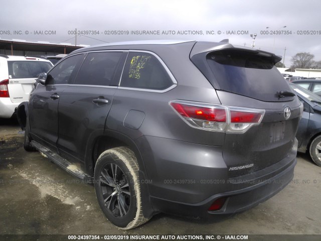 5TDKKRFH3GS141155 - 2016 TOYOTA HIGHLANDER XLE GRAY photo 3