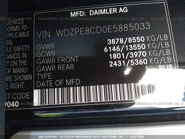 WDZPE8CD0E5885033 - 2014 MERCEDES-BENZ SPRINTER 2500 BLACK photo 9