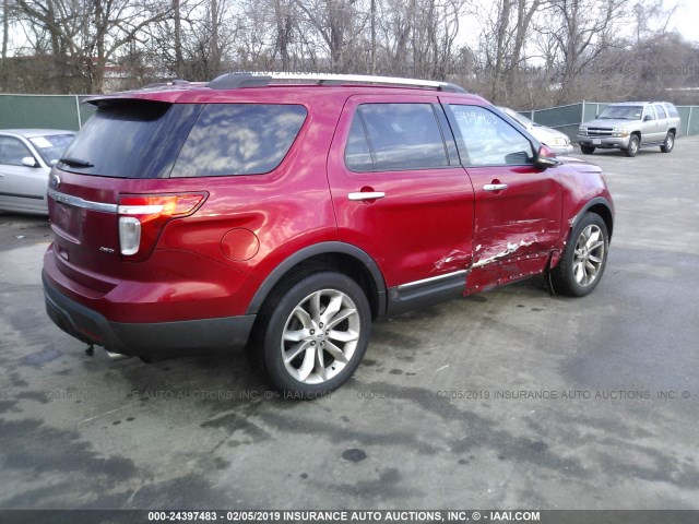 1FMHK8F82CGA78151 - 2012 FORD EXPLORER LIMITED RED photo 4