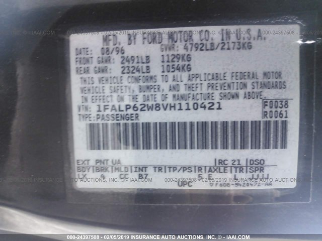 1FALP62W8VH110421 - 1997 FORD THUNDERBIRD LX BLACK photo 9