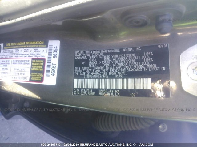 5TBDV54197S479702 - 2007 TOYOTA TUNDRA CREWMAX SR5 GRAY photo 9