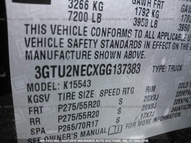 3GTU2NECXGG137383 - 2016 GMC SIERRA K1500 SLT BLACK photo 9