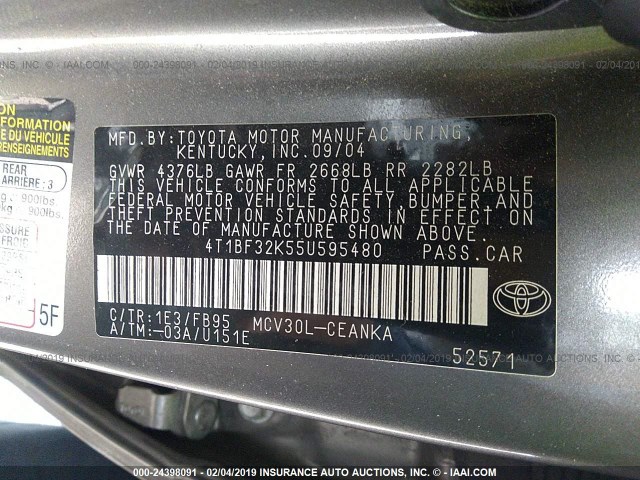 4T1BF32K55U595480 - 2005 TOYOTA CAMRY LE/XLE/SE GRAY photo 9