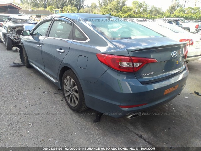 5NPE34AFXGH280630 - 2016 HYUNDAI SONATA SPORT/LIMITED BLUE photo 3