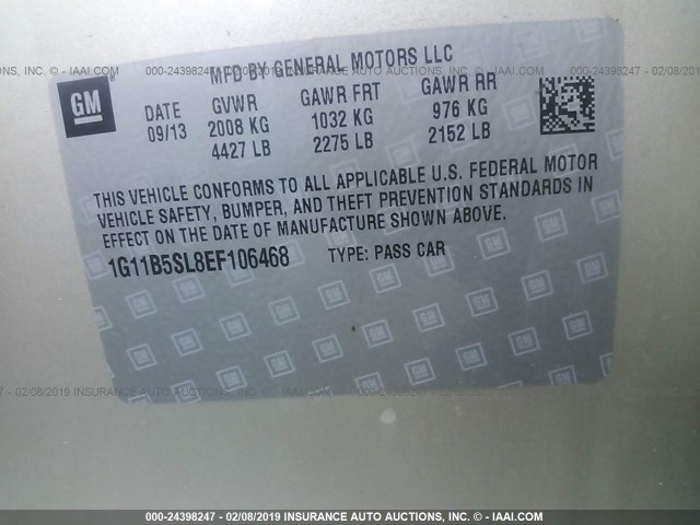 1G11B5SL8EF106468 - 2014 CHEVROLET MALIBU LS Қоңыр фото 9