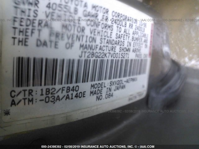 JT2BG22K7V0015271 - 1997 TOYOTA CAMRY LE/XLE SILVER photo 9