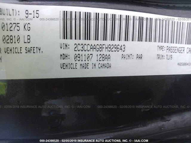 2C3CCAAG8FH929643 - 2015 CHRYSLER 300 LIMITED GRAY photo 9