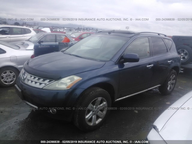JN8AZ08W67W632919 - 2007 NISSAN MURANO SL/SE/S BLUE photo 2