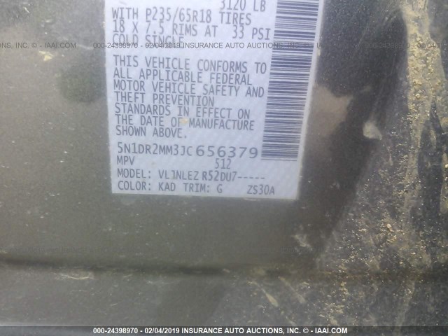 5N1DR2MM3JC656379 - 2018 NISSAN PATHFINDER S/SV/SL/PLATINUM GRAY photo 9