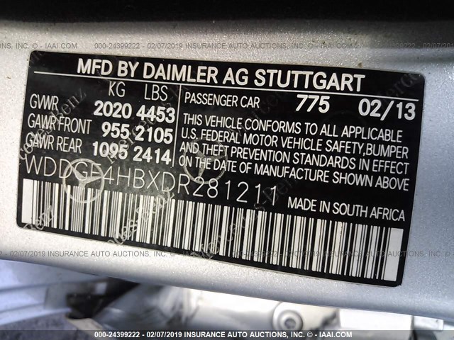 WDDGF4HBXDR281211 - 2013 MERCEDES-BENZ C 250 SILVER photo 9