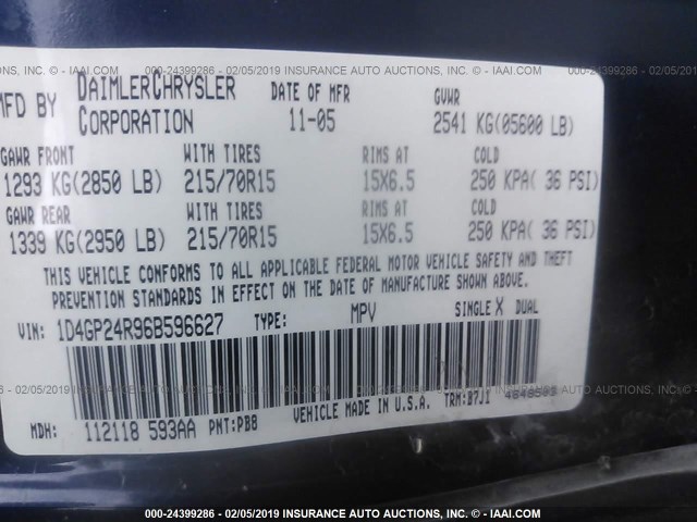 1D4GP24R96B596627 - 2006 DODGE GRAND CARAVAN SE BLUE photo 9