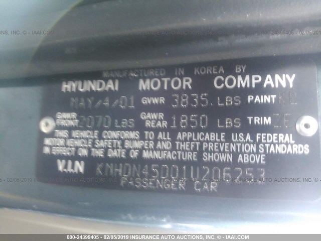 KMHDN45D01U206253 - 2001 HYUNDAI ELANTRA GLS/GT BLUE photo 9