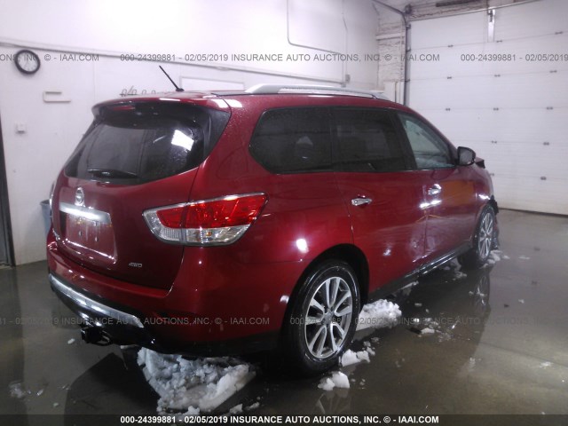 5N1AR2MM7GC600876 - 2016 NISSAN PATHFINDER S/SV/SL/PLATINUM RED photo 4