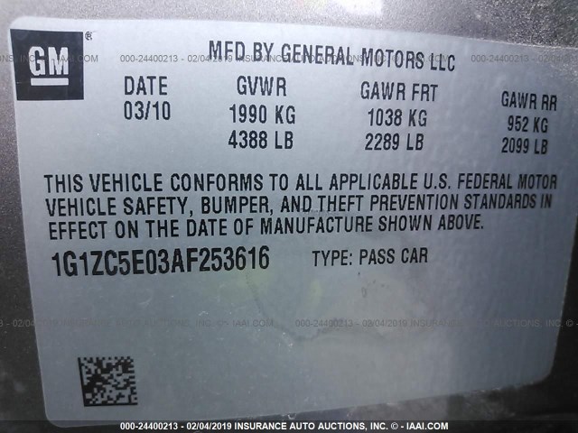 1G1ZC5E03AF253616 - 2010 CHEVROLET MALIBU 1LT ოქროსფერი ფოტო 9