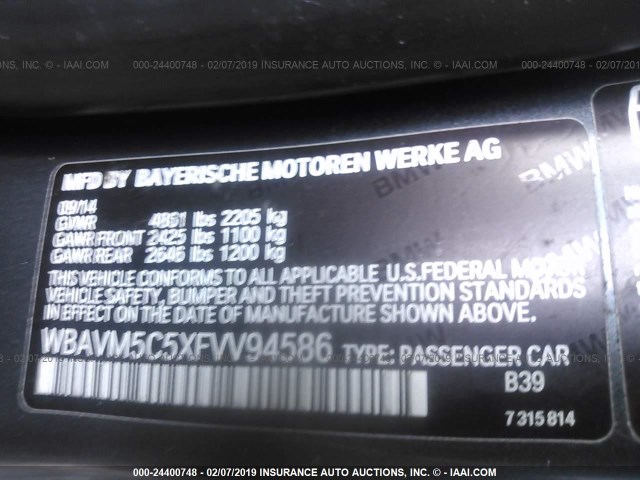 WBAVM5C5XFVV94586 - 2015 BMW X1 XDRIVE35I 灰色 照片 9