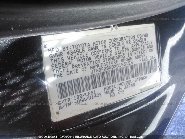 JT8BF28G9X0155126 - 1999 LEXUS ES 300 BLACK photo 9