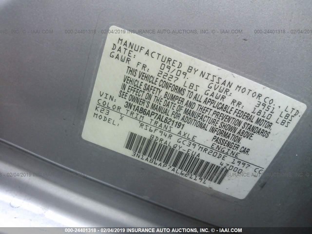 3N1AB6AP7AL621191 - 2010 NISSAN SENTRA 2.0/2.0S/SR/2.0SL GRAY photo 9