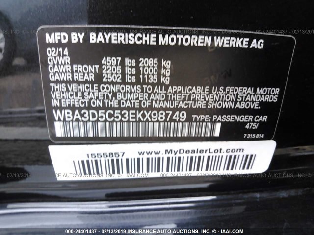 WBA3D5C53EKX98749 - 2014 BMW 328 D/XDRIVE BLACK photo 9