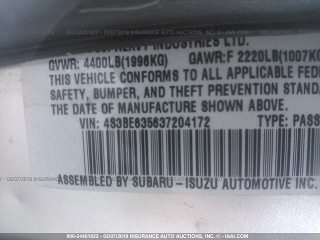 4S3BE635637204172 - 2003 SUBARU LEGACY L/L SPECIAL SILVER photo 9