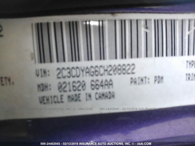 2C3CDYAG6CH208822 - 2012 DODGE CHALLENGER SXT PURPLE photo 9