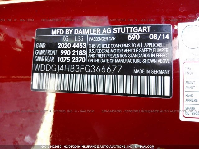 WDDGJ4HB3FG366677 - 2015 MERCEDES-BENZ C 250 RED photo 9