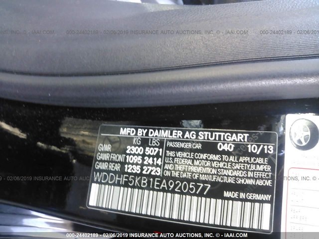 WDDHF5KB1EA920577 - 2014 MERCEDES-BENZ E 350 BLACK photo 9