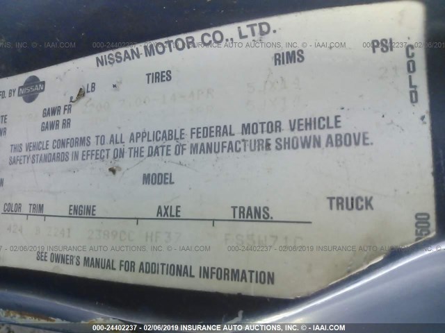 1N6ND11S4GC371362 - 1986 NISSAN D21 SHORT BED BLUE photo 9