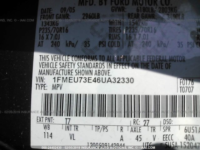 1FMEU73E46UA32330 - 2006 FORD EXPLORER XLT GRAY photo 9