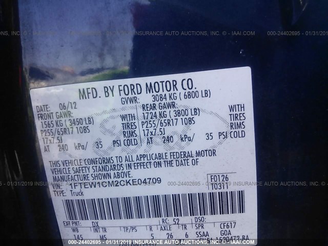 1FTPX14V39FA72889 - 2009 FORD F150 SUPER CAB BLUE photo 9