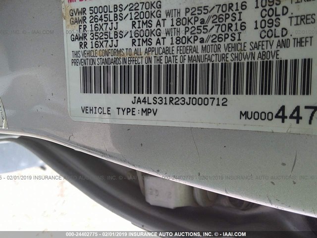 JA4LS31R23J000712 - 2003 MITSUBISHI MONTERO SPORT XLS SILVER photo 9