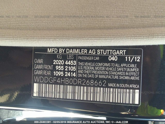 WDDGF4HB0DR268662 - 2013 MERCEDES-BENZ C 250 BLACK photo 9