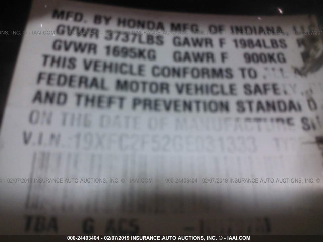 19XFC2F52GE031333 - 2016 HONDA CIVIC LX GRAY photo 9