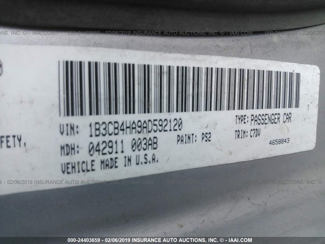 1B3CB4HA9AD592120 - 2010 DODGE CALIBER SXT SILVER photo 9