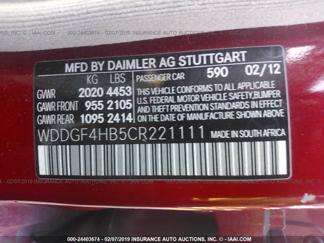 WDDGF4HB5CR221111 - 2012 MERCEDES-BENZ C 250 RED photo 9