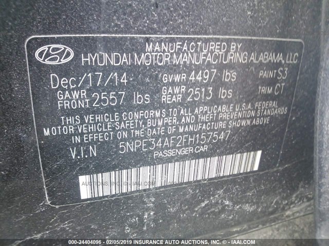 5NPE34AF2FH157547 - 2015 HYUNDAI SONATA SPORT/LIMITED BLACK photo 9