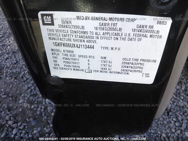 1GKFK66UX4J113444 - 2004 GMC YUKON XL DENALI GREEN photo 9