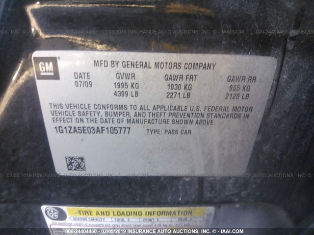 1G1ZA5E03AF105777 - 2010 CHEVROLET MALIBU LS BLACK photo 9