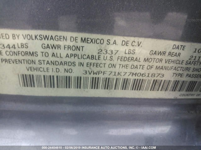 3VWPF71K77M061873 - 2007 VOLKSWAGEN JETTA 2.5 GRAY photo 9