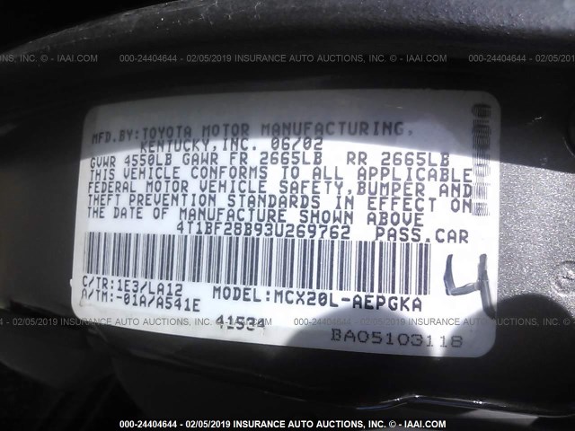 4T1BF28B93U269762 - 2003 TOYOTA AVALON XL/XLS GRAY photo 9