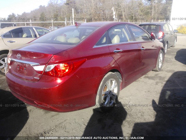 5NPEC4AC7BH084966 - 2011 HYUNDAI SONATA SE/LIMITED RED photo 4