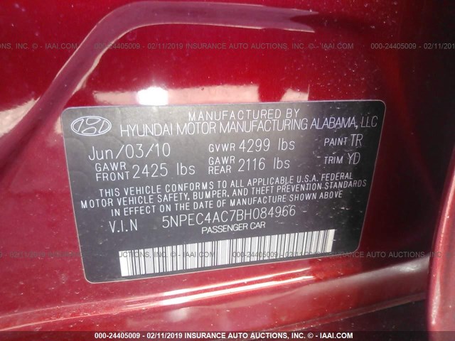 5NPEC4AC7BH084966 - 2011 HYUNDAI SONATA SE/LIMITED RED photo 9