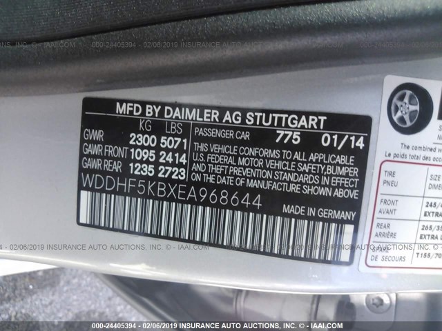 WDDHF5KBXEA968644 - 2014 MERCEDES-BENZ E 350 SILVER photo 9