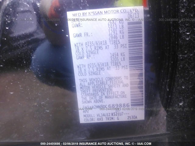 5N1AR2MN9DC689886 - 2013 NISSAN PATHFINDER S/SV/SL/PLATINUM BLACK photo 9
