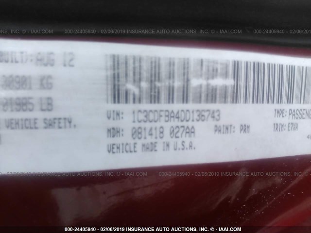 1C3CDFBA4DD136743 - 2013 DODGE DART SXT MAROON photo 9